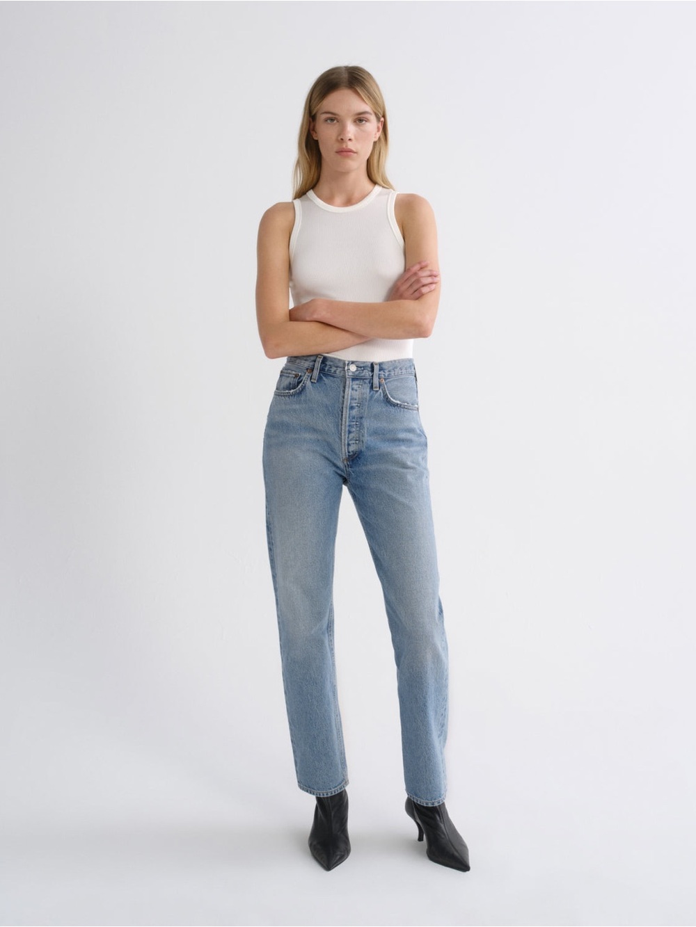 Agolde High-Rise Straight Leg Blue Jeans